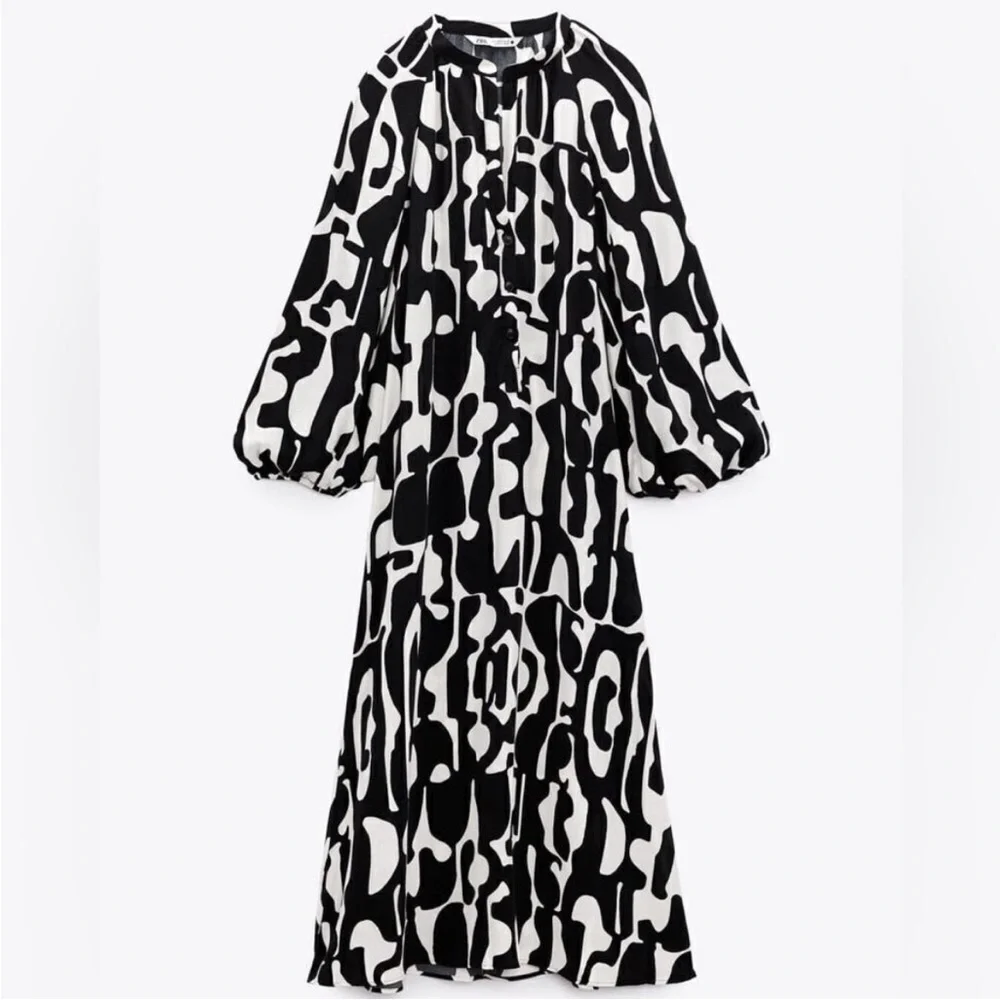 ZARA • Beautiful Abstract Design Black & White Patterned Midi Dress - Picture 6 of 16